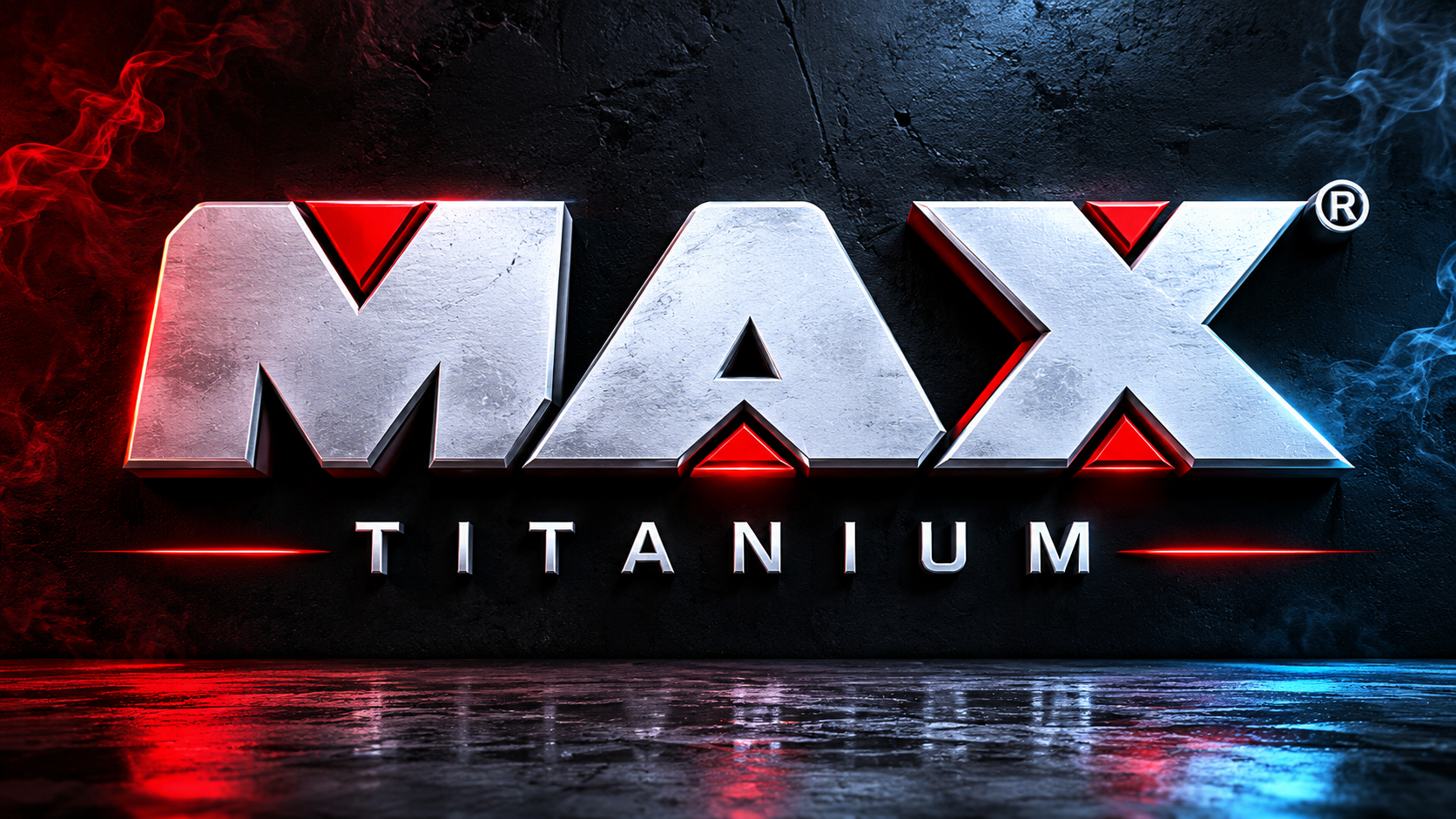 Logo moderno inspirado na marca Max Titanium com design esportivo em fundo escuro e visual de alta performance.