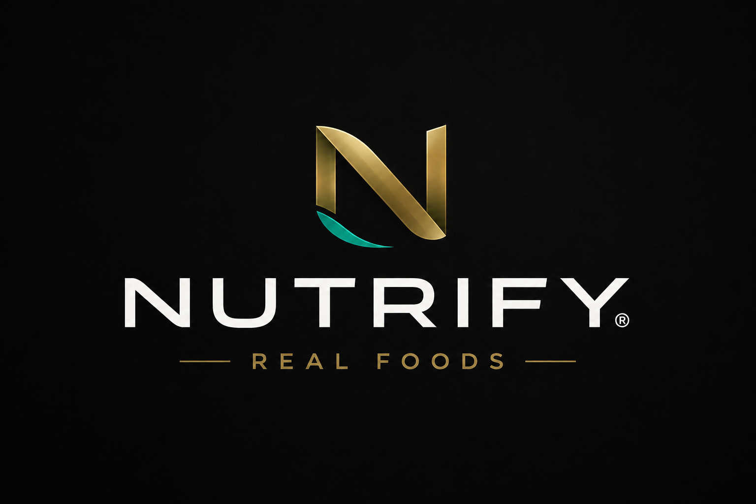 Logo sofisticado inspirado na marca Nutrify em fundo preto com detalhes dourados e design minimalista premium.